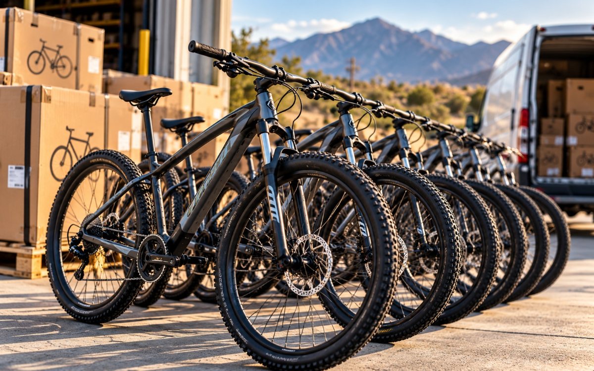 Row of all-terrain bicycles ready for delivery